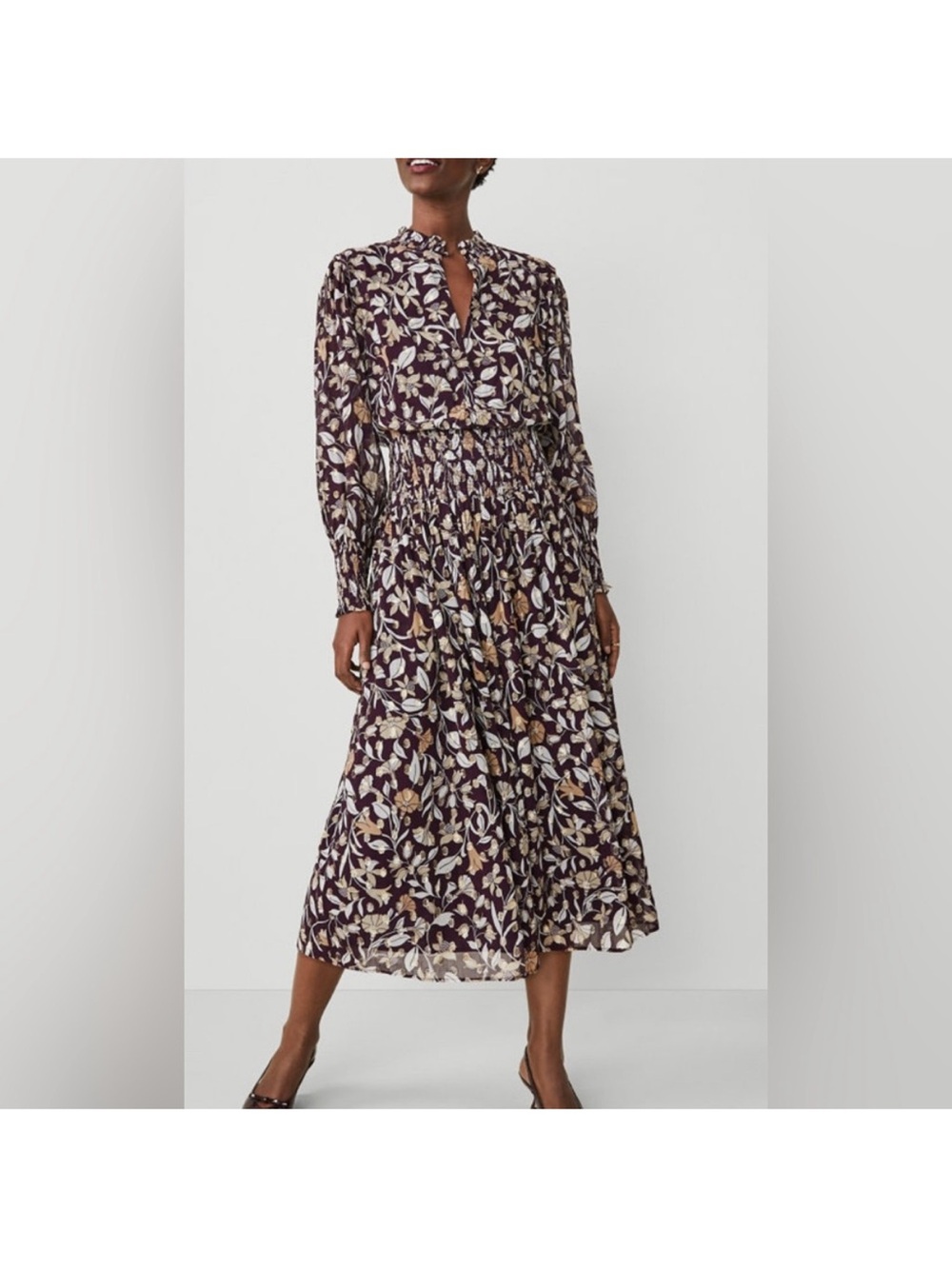 Ann Taylor Plum and Cream Metallic Floral Maxi Dress